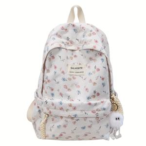 TEMU 귀여운 플로럴 프린트 백팩, 편안한 스트랩이 있는 스타일리시한 캐주얼 데이팩, 십대용