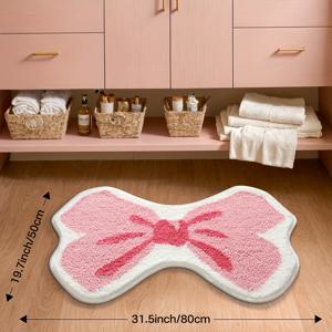 TEMU 푹신한 욕실 매트 1개, 초극세사 매우 부드러운 욕실 매트, 핑크색 리본 장식 흡수성 욕실 러그, 욕실 바닥, 세면대, 욕조, 샤워실용 미끄럼 방지 편안한 욕실 매트, 집 꾸미기, 발렌타인데이 장식