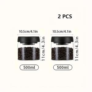 TEMU 고 붕규산 유리 재질의 커피 원두용 진공 용기 2개 세트 (향신료 병, 커피 캐니스터, 차 용기, 재사용 가능한 원형 유리 병 포함). 이 투명한 식품 보관 용기는 습기 방지 기능이 있으며 정리하기에 완벽합니다.