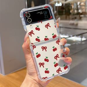 TEMU 삼성 갤럭시 Z 플립3 및 Z 플립4용 과일 및 리본 패턴이 디자인된 휴대폰 케이스, 투명한 부드러운 뒷면을 특징으로 합니다.