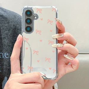 TEMU 갤럭시 S25 울트라 폰 케이스: 럭셔리 크리에이티브 패션 네 모서리 충격 방지 보호 피부색 리본 패턴 미러 폰 케이스, 갤럭시 S25 S24 S23 S22 S21 플러스 울트라 FE A55 A54 A53 A52 A52S A32 A23 A16 A15 A14 5G 호환, 가족, 연인, 친구에게 선물하기 좋은 축제용 케이스 GU1