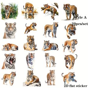 TEMU 2D 평면 20개/세트 창의적인 큰 호랑이 수제 스티커, 빈티지 큰 호랑이 고품질 스티커, DIY 노트북, 사진 앨범, 일기, 잡지 장식용, 2D 평면