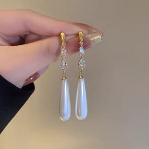 TEMU 럭셔리 라이트 스타일 물방울 모조 진주 롱 태슬 귀걸이 데이트 나이트클럽 출퇴근 다용도 장식 귀걸이