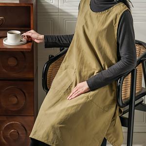 TEMU 1개 가정용 야외 앞치마, 긴 길이 일본 한국 주방 턱받이, 페인팅 미술 창작 작업복, 카페 작업복