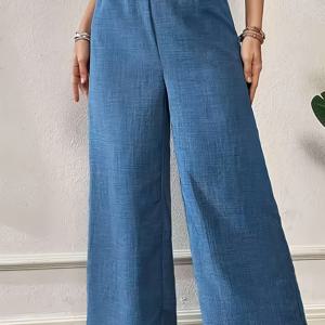 TEMU 패셔너블하고 우아한 솔리드 컬러 여성용 하이웨이스트 와이드 레그 팬츠, 레그 디자인, 루즈하고 편안한 다용도 캐주얼 트라우저