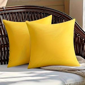 TEMU 2개 세트 밝은 노란색 정사각형 쿠션 - 포근한 침대 장식용 부드러운 폴리에스터 베개커버, 주름 방지, 변색 방지, 사계절 사용 가능, 단면 프린팅, 베개 코어 미포함