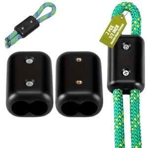 TEMU 2개 더블홀 로프 클램프, 재사용 가능한 로프 커넥터 1/2인치 - 9.5mm 나일론 또는 꼰 로프에 적합, 우산 로프 클램프, 애완동물 목줄 액세서리, 그네 및 로프 연결용