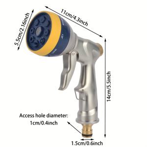 TEMU 아연 합금 정원 호스 노즐, 메탈 물총 노즐, 8가지 스프레이 패턴 - 모든 미국 표준 호스에 적합, 고품질 메탈 바디, 녹 및 누수 방지, 고압 저항, 세차 및 채소 물주기 등에 사용