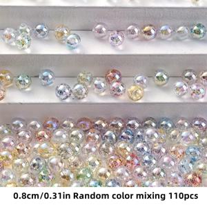 TEMU 220/110개 8mm AB 무광 아크릴 비즈 - DIY 주얼리 만들기용 투명 라운드 비즈, 혼합 색상 파우더 필드, 여성 패션 액세서리용 공예 재료, 휴대폰 체인 및 목걸이용 스페이서 비즈, 반짝이는 효과의 아이리디센트 비즈