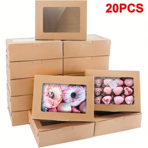 TEMU 20개 화이트&브라운 쿠키 박스 박스 창문형 8x6x2.5인치, 선물용 페이스트리 박스, 빵, 도넛, 발렌타인데이, 여성의 날, 어머니날, 크리스마스, 휴일 모임용 트릿 박스