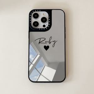 TEMU 휴대폰 케이스 - 개인 맞춤 이름 레터 DIY 하트 모양 패턴 휴대폰 케이스, 아이폰 17 16 15 14 13 12 11 Pro Max 호환, 패셔너블한 도금 미러 패턴 휴대폰 케이스 보호 커버 메이크업 거울 선물 커버 17 16 15 14 Plus