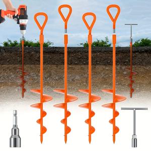 TEMU 4개 세트, 오렌지색 삼각형 헤드 접지 앵커, 길이 18인치, T자형 핸들 육각 렌치 포함, 캠핑 텐트, 그네, 동물 고정, 창고 및 트램폴린에 적합