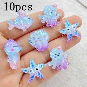 TEMU 10개입 생생한 글리터 바다 동물 레진 참 - 미니 만화 조개, , 작은 물고기, 해마, 문어 디자인 - 헤어 장식, 휴대폰 케이스, 사진 프레임, 벽 장식, 스크랩북 공예용 장식품