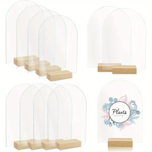 TEMU 10개입 아치형 아크릴 식사 카드 홀더 (우드 베이스) – 4X6인치 투명 아크릴 플레이트 (테이블 번호, 이벤트 표지용), 전기 불필요, 파티 및 결혼식용 고탄성 아크릴 소재