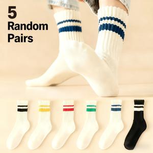 TEMU 가을/겨울용 청키 양말 5켤레 세트, 남성 여성 커플용, 종아리 중간 기장 단색 일본 빈티지 스타일, 트렌디한 스포츠 농구 미국 스타일 슬라우치 긴 양말