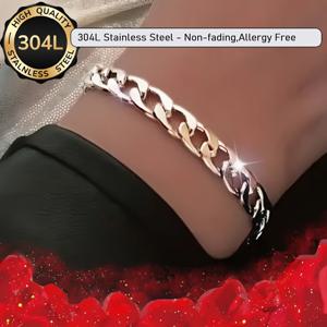 TEMU 1개 Y2K 스타일 비색상 변화 304L 스테인리스 스틸 힙합 팔찌, 쿠바 링크 체인 펑크 주얼리, 고광택 저자극성 웨딩 팔찌 남녀공용