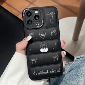 TEMU 원 다운 재킷 스타일 그래픽 프린트 애플 시리즈 111213141516프로맥스 A05/A15/A25/A55/S23/울트라 S24 폰 케이스