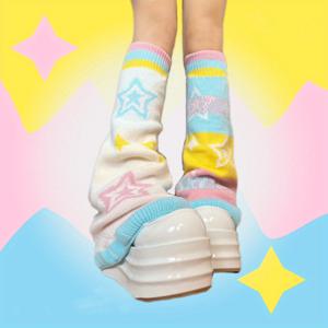 TEMU 패션 핫티 캔디 컬러 스위트 쿨 스타즈, 앞뒤 양면 착용 뿔 다리 커버 Y2K 스태킹 양말, 다재다능한 개성, 이상적인 선물