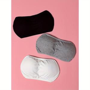 TEMU 3개 세트, 랜덤 색상, 여름용 스트랩리스 밴듀 바디콘 바디수트, 오픈백 랩어라운드 브라, 푸쉬업 브라, 와이어프리 크리스크로스 스트랩 섹시한 인비지블 속옷, 여성용 단색 란제리, 와이어프리