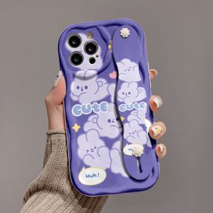 TEMU 휴대폰 케이스 - 액정 보호 기능이 있는 액정 보호 케이스, 액정 보호 기능이 있는 크림색 스트랩 디자인과 애니메이션 패턴이 특징이며 Apple Series 11부터 16 Pro Max 및 Samsung Series A06, A16, A26, A36, A56, S23, S25 Ultra와 호환됩니다.