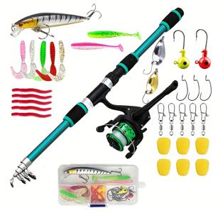 TEMU 스핀잉 낚싯대 및 릴 콤보 1.8M 텔레스코픽 로드 (5.2 1 3BB 릴 포함), 최대 드랙 5Kg 풀 낚시 추가 키트 세트