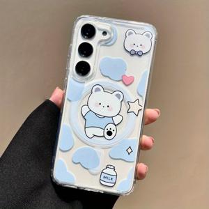 TEMU 귀여운 곰 패턴 휴대폰 케이스, 삼성 S21, S21 플러스, S23, S23 플러스, S24, S25, S25 플러스, S25 울트라, S25 엣지, A35, A55, A15 호환. 페인팅 패턴 마그네틱 아크릴 투명 낙하 방지 고투명 보호 케이스, 호환. 크리스마스 선물, 새해 선물, 부활절 선물, 할로윈 선물