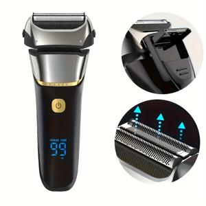 TEMU 남성용 전동 면도기, 면도날 포함, 깔끔한 면도용, 구레나룻 정리 기능, USB 충전, 다양한 면도 스타일에 적합, LED 디지털 디스플레이, 얼굴 수염 정리용, 야외 여행용 스마트