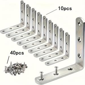TEMU 50개 직각 코너 코드 L형 스테인리스 고정 브래킷 나사 세트, 10코너 코드 + 40나사 포함, 가구 연결 부품, 철제 강화 코너 브라켓