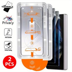 TEMU 삼성 갤럭시 Z 폴드 4, Z 폴드 5, Z 폴드 6, Z 폴드 7 시리즈 호환 9H 경도 프라이버시 강화 유리 액정 보호 필름 2매 - 기름 얼룩, 스크래치, 파손, 지문 방지, 기포 방지