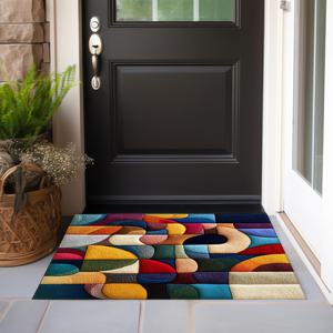 TEMU 1개 추상 벨벳 3D 스타일 아트 매트, 미끄럼 방지 현관 러그, 생생한 기하학적 패턴 - 부드럽고, 빠른 건조, 세탁기 사용 가능 - 주방, 욕실 및 샤워 장식에 이상적, 욕실 매트|생생한 매트|세탁기 사용 가능 매트, 욕실 매트|홈 데코|