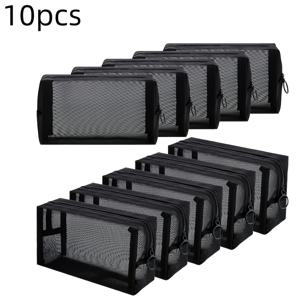 TEMU 2025 10개 메쉬 메이크업 백 휴대용 메쉬 화장품 가방 블랙 지퍼 파우치 통기성 여행 세면도구 가방 홈 오피스 여행 액세서리 정리함 세면도구 가방, 여행 용품 보관 가방