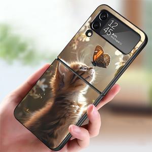 TEMU 삼성 갤럭시 플립5 Z Flip6 Z Flip7 FE Z Flip3 Z Flip4 Z Flip 7 6 5 4 3용 카툰 고양이 나비 폰 케이스, 하드 백 커버, 장치 보호, 만화 디자인, 튼튼한 소재, 접이식 휴대폰 프로텍터, 패션 구매자들을 위한 펑키 모바일 케이스
