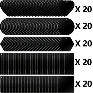 TEMU 100/50개 아크릴 키체인 블랭크 아크릴 투명 펜던트, 원형, 하트, 사각형, 직사각형 및 육각형 모양 키체인 블랭크 포함, 공예 프로젝트용 (블랙)