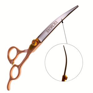 TEMU 7인치 미용 가위 전문가용 애완동물 그루밍 곡선형 하향 가위 살롱 이발 가위 강아지 및 동물용 로즈 골드 손잡이 고품질