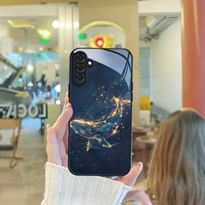 TEMU 휴대폰 케이스 - 패셔너블, 다재다능, 내구성 좋은 블랙 유리 폰 케이스 (삼성 갤럭시 A05 A05S A06 A14 A15 A16 A22 A23 A24 A25 A32 A33 A34 A35 A36 A52 A52S A53 A54 A55 A56 S21 S22 S23 S24 S25 FE Plus Ultra Edge 5G 호랑이 만화 SF 드림)