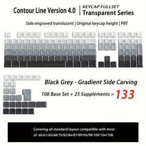 TEMU 세련된 새벽 테마 균열 투명 키캡 세트 | PBT+PC 재질 | 체리 키캡 높이 | 높은 내구성 측면 조각 문자 | 승화 처리 | 64/68/75/84/87/98/104/108키 메카닉 키보드 호환 | MX 스위치 호환 | 백라이트 지원