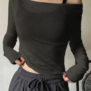 TEMU OM91C 가을 오프숄더 슬림핏 여성 탱크탑