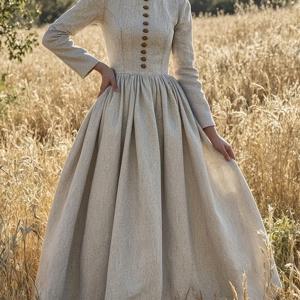 TEMU 프렌치 파스토랄 레트로 코트 & 린넨 스탠드업 칼라 봄/가을 긴팔 원피스 여성