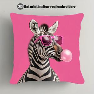 TEMU 얼룩말 패션 베개 커버 - 실제 버블 불어넣은 동물 코스튬 장식이 아님, 지퍼 잠금 방식으로 세탁기 사용 가능, 거실, 침실 및 파티 테마에 적합 - 속통 불필요, 얼룩말 장식, 재미있는 프린트, 부드러운 원단