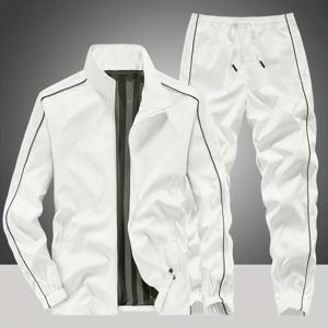 TEMU 남성 패션 스포츠 의상 (봄/가을), 스탠드 칼라 지퍼 재킷 및 사이드 커프스 바지 포함, 골프, 낚시, 사냥, 카니발, 헬스장에 적합한 2피스 어반 트렌드 러닝 슈트, 발렌타인데이 선물로도 좋습니다.