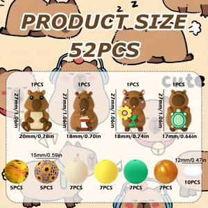 TEMU 52개 카피바라 실리콘 비즈, 공예 액세서리, 비즈 펜, 폰 체인, 내구성이 뛰어난 실리콘 소재로 제작, 동물 캐릭터 비즈, 다양한 동물 모양, 축제 장식 및 펜 장식 - 튼튼한 수제 재료