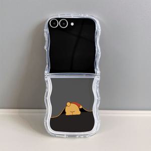 TEMU 휴대폰 케이스 - 5988 회색 바닥 곰돌이 물결 투명 패턴 TPU 접이식 풀 커버리지 낙하 방지 폰 케이스 (삼성 갤럭시 Z 플립 7/7SE/7FE, 삼성 갤럭시 Z 플립 6, 삼성 갤럭시 Z 플립 5, 삼성 갤럭시 Z 플립 4/3 5G 호환)