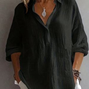 TEMU 플러스 사이즈 - 플러스 사이즈 - 플러스 사이즈 여성용 세미 오픈 칼라의 세련되고 우아한 긴팔 셔츠 (신상)