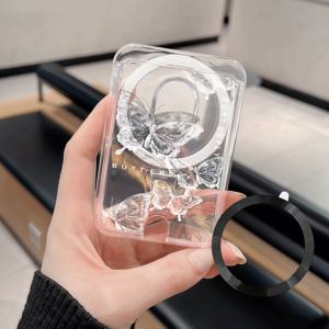 TEMU 스케치 나비: 모노크롬 우아함 휴대용 자석 폰 카드 파우치, UV 프린팅, 투명 PC 소재, 대부분의 폰 케이스 또는 휴대폰에 적합. 은행 카드, 신용 카드, 멤버십 카드 등 1~4장 수납 가능