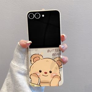 TEMU 휴대폰 케이스 - 귀여운 웃는 곰 G116 접이식 화이트 TPU 폰 케이스 (삼성 갤럭시 Z 플립 7, Z 플립 6, Z 플립 5, Z 플립 4/3 5G 호환), 삼성 갤럭시 Z 플립 7 SE/FE에 적합, 완벽한 보호, 슬림하고 가벼움