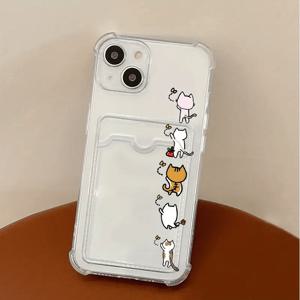 TEMU 귀여운 고양이 패턴 카드홀더 방탄 휴대폰 케이스 - 카드 및 사진 수납 가능, 아이폰 17 에어, 17 프로 맥스, 17/16/17 프로/16 프로/16 프로 맥스, 15 프로/15 프로 맥스, 14/14 프로 맥스, 13/12/11, XS 맥스, XR 호환 - 방탄 카드홀더 보호 케이스