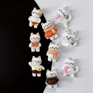 TEMU 9개 수제 레진 고양이 푸시핀 - 귀여운 흰색 고양이 | 생생한 디자인, 정교한 장인 정신 | 펠트 보드, 장식 사진 벽, 홈 분위기 | 겨울 소형 선물, 스카프 얀 볼 스웨터 책 커피 요소