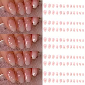TEMU 120개 세트 숏 오벌 네일팁, 사계절 베이직 스타일 데일리 심플 화이트 그라데이션 인조네일, 풀커버 프레스온 스티커 키트