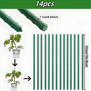 TEMU 정원용 말뚝 14개, 두껍고 길어진 90cm 튼튼한 두꺼운 금속 식물 지지대, 직경 11mm, 플라스틱 코팅 강철 식물봉, 자연스러운 질감으로 안뜰 스타일을 보완, 덩굴식물이 기대기를 