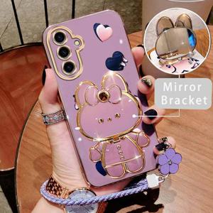 TEMU 휴대폰 케이스 - 토끼와 하트 모양 거울 스탠드, 넥스트랩 포함, 갤럭시 A17 케이스용 뷰티 상징 패턴, 편안한 촉감의 소프트 쉘, 갤럭시 A17 케이스 에디션, 패션에 이상적